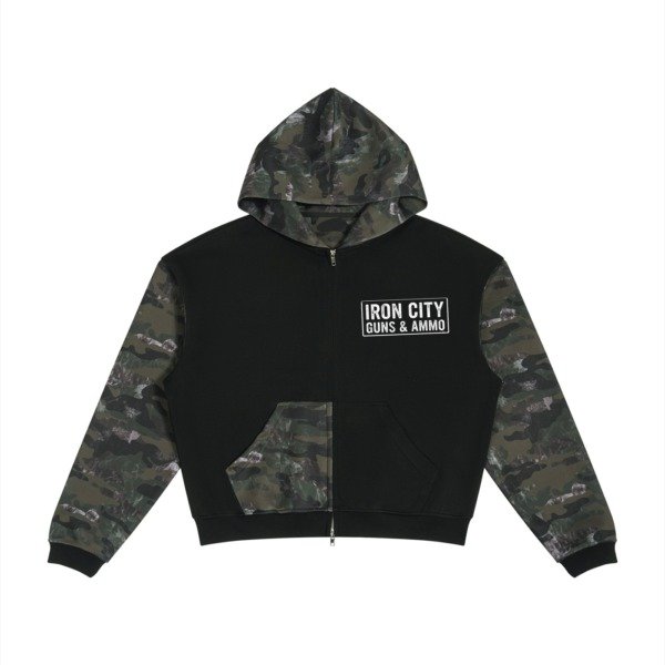 Unisex Colorblock Camo Full Zip Boxy Hoodie