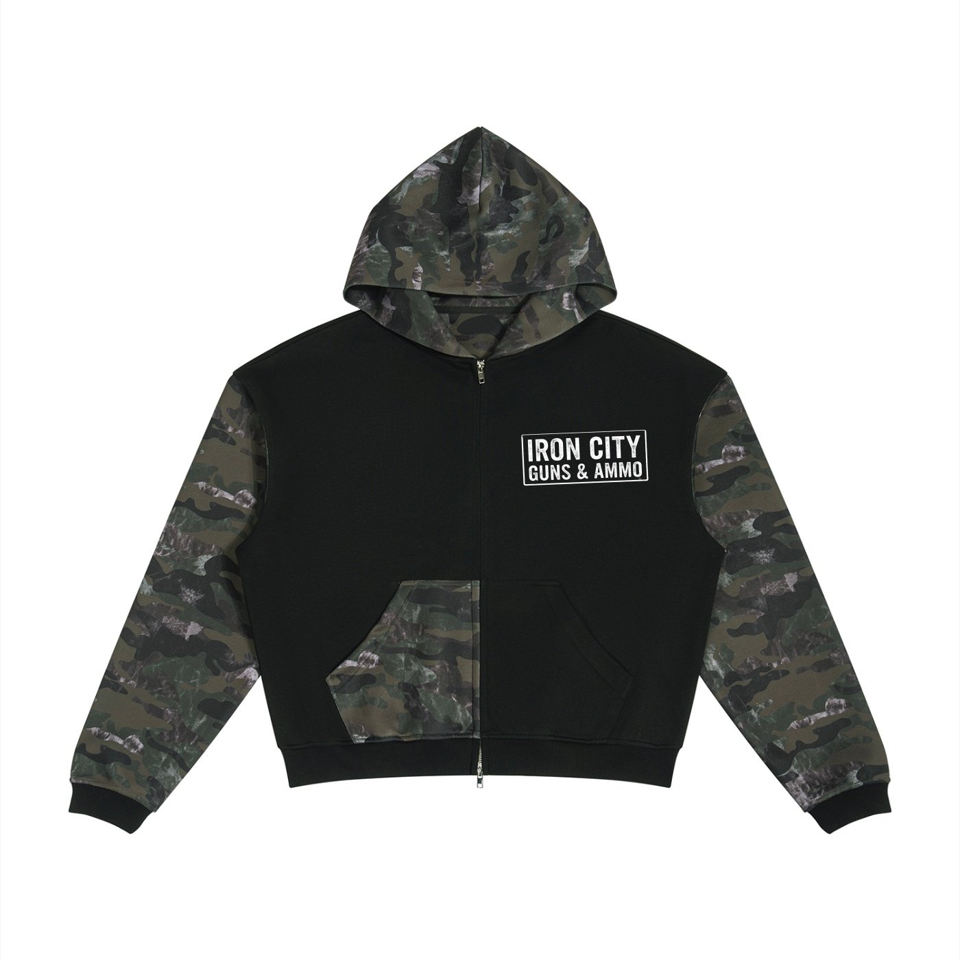 Unisex Colorblock Camo Full Zip Boxy Hoodie