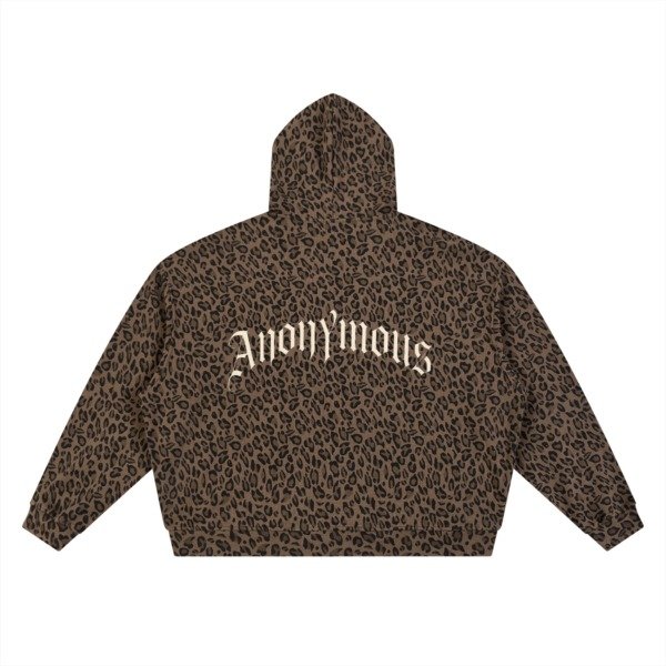 Unisex Leopard Print Waffle Full Zip Hoodie - Image 2