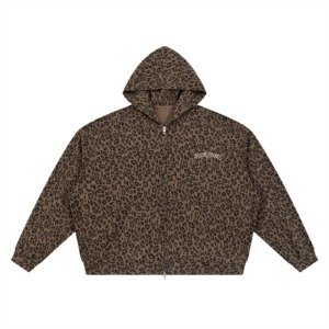 Unisex Leopard Print Waffle Full Zip Hoodie
