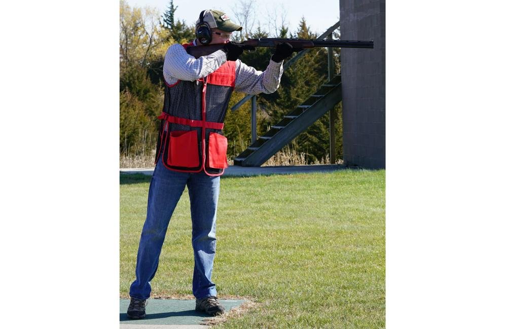 Bob Allen Full Mesh Dual Pad Shooting Vest, Red, in use