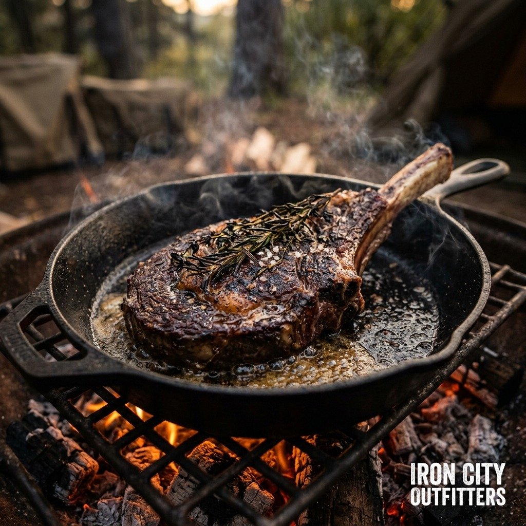 Black Iron, Live Coal: Searing a Bone-In Ribeye in Charred Herb Tallow