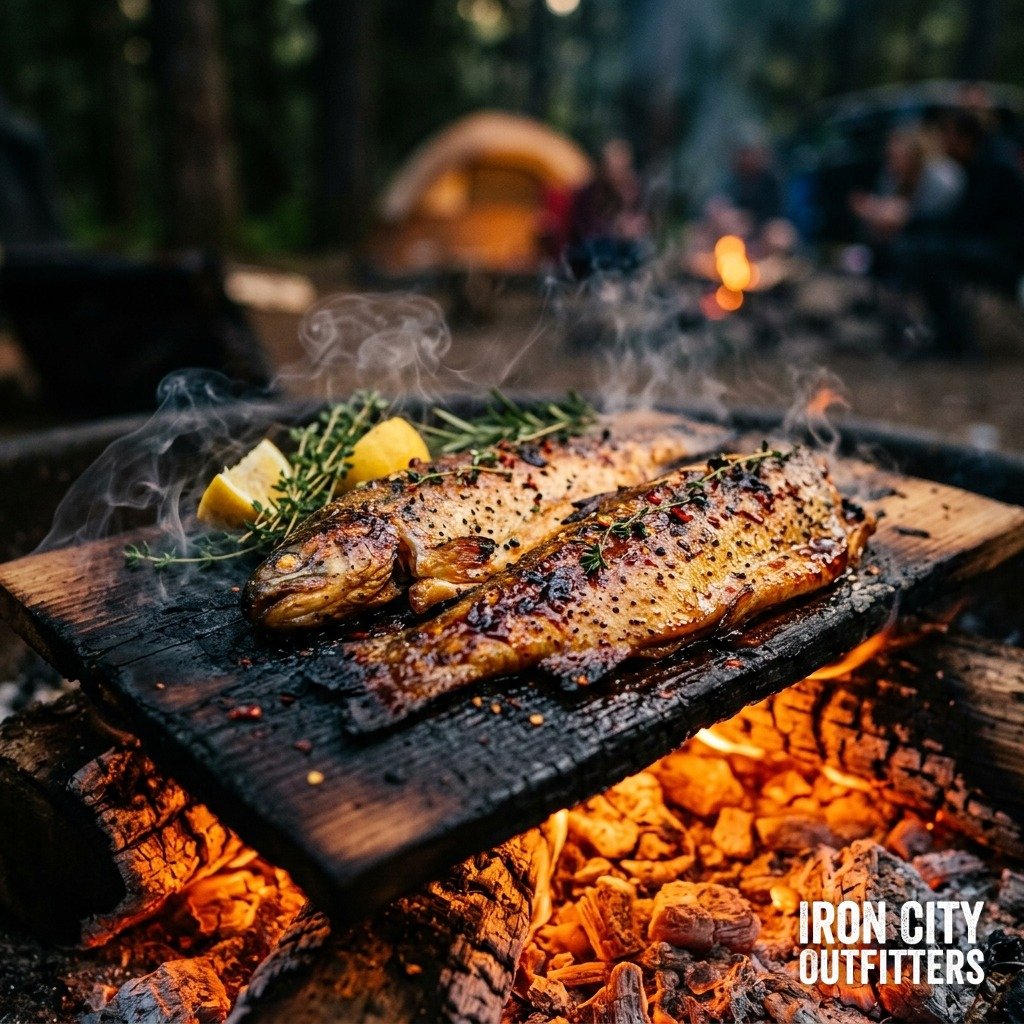 Cedar and Smoke: Plank-Grilling a Maple-Chili Glazed Trout Over Open Coals